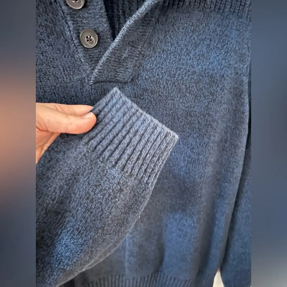 Men's Apt. 9 Onyx Blue Long‎ Sleeve Button Mock Neck Casual Sweater XL VGUC